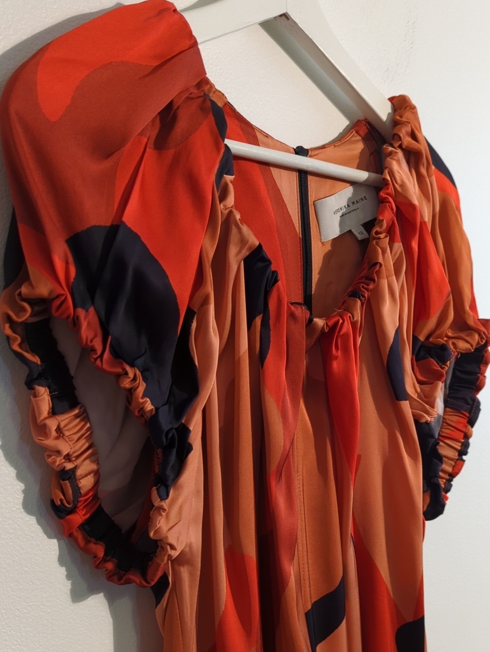 VERONIKA MAINE Abstract Maxi Dress in Burnt Orange, Rust and Navy - Picture 3 of 10